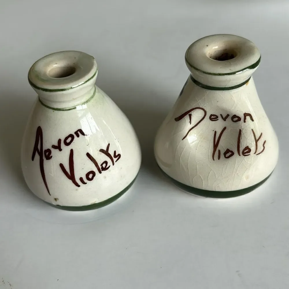 Set of 2 Vintage Devon Violets Miniature Vase Scent Bottle Vase Pottery Britain